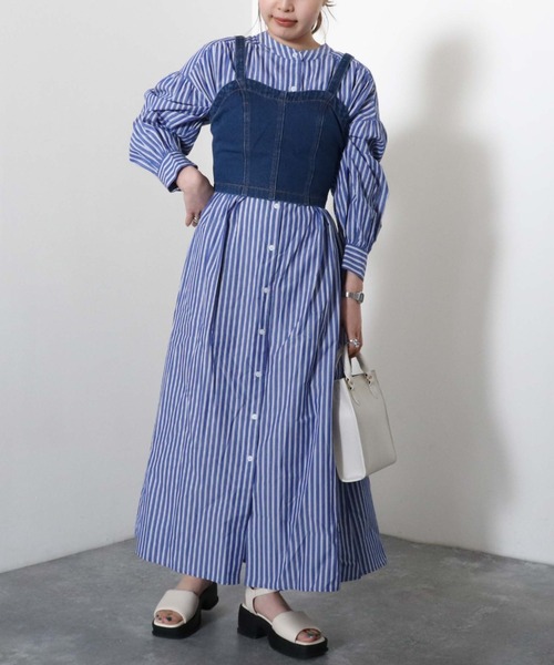 archives（アルシーヴ）の「【入荷禁止】ストライプボリュームスリーブシャツワンピース（シャツワンピース・レディース・ブルー/オフホワイト/ネイビー/ミント・MEDIUM）」の8枚目の写真