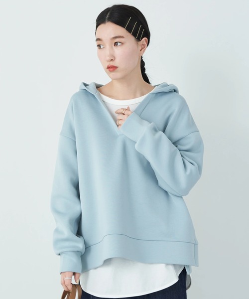 earth music&ecology(アースミュージックアンドエコロジー)の「ダンボールスキッパーパーカー*(パーカー・レディース・チャコールグレー/サックスブルー/ピンク/グレイッシュベージュ・FREE)」の3枚目の写真