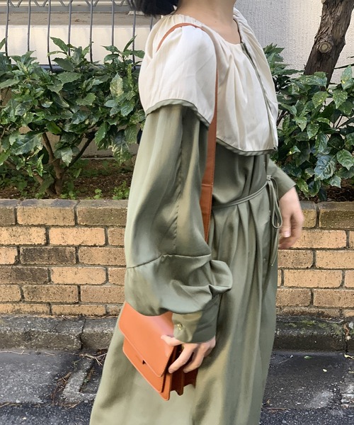 セール】ピューリタンカラー配色ロングワンピース（ワンピース