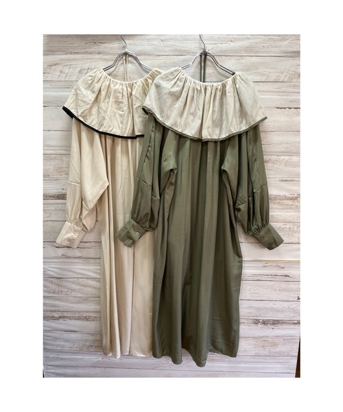 セール】ピューリタンカラー配色ロングワンピース（ワンピース