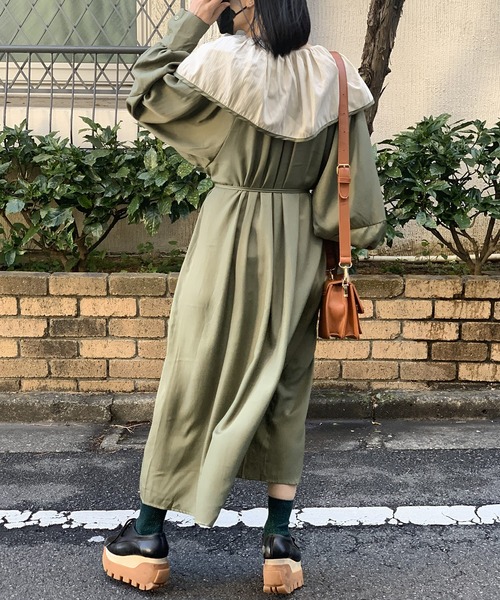 セール】ピューリタンカラー配色ロングワンピース（ワンピース