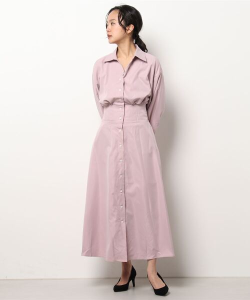 セール】ウエスト切替シャツワンピース ロング丈（シャツ