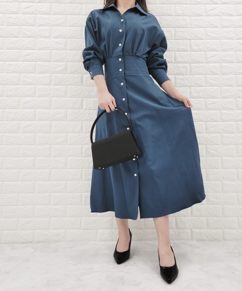 セール】ウエスト切替シャツワンピース ロング丈（シャツ