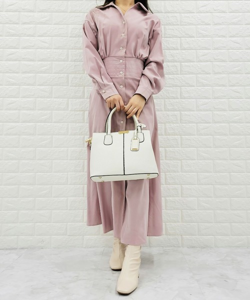 【新品未使用】styling クロスウェストロングシャツ　ワンピース 2022SS新作】 マキシ丈ウエストマークAラインロングシャツ