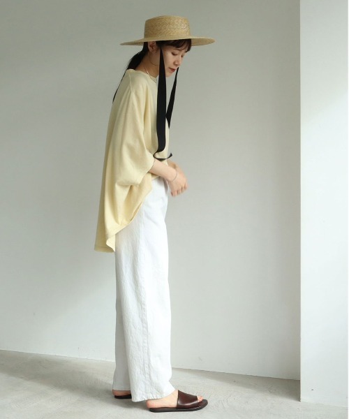 yuni(ユニ )の「60/2強撚コットン wide tuck パンツ(スラックス・レディース・ホワイト/ベージュ/グリーン/アイボリー・MEDIUM/SMALL/S/M)」の9枚目の写真