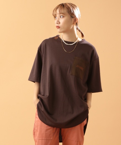 AVIREX（アヴィレックス）の「MESH EMBROIDERY TOPS/ メッシュ刺繍トップス（Tシャツ/カットソー・レディース・ブラック/パープル/ブラウン・FREE）」の3枚目の写真