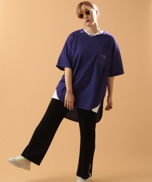 AVIREX（アヴィレックス）の「MESH EMBROIDERY TOPS/ メッシュ刺繍トップス（Tシャツ/カットソー・レディース・ブラック/パープル/ブラウン・FREE）」の4枚目の写真