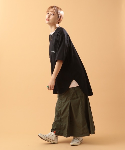 AVIREX（アヴィレックス）の「MESH EMBROIDERY TOPS/ メッシュ刺繍トップス（Tシャツ/カットソー・レディース・ブラック/パープル/ブラウン・FREE）」の7枚目の写真