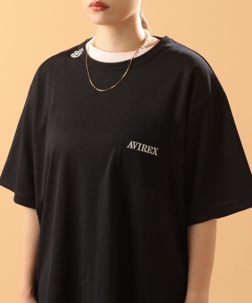 AVIREX（アヴィレックス）の「MESH EMBROIDERY TOPS/ メッシュ刺繍トップス（Tシャツ/カットソー・レディース・ブラック/パープル/ブラウン・FREE）」の8枚目の写真