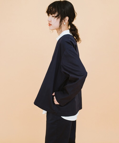 haco!（ハコ）の「かっこつけずにかっこよくなれる！ＰＢＰオーガニックコットン　シンプルジャケット（ユニセックス）（ノーカラージャケット・レディース・ダークネイビー・1/2/3）」の6枚目の写真