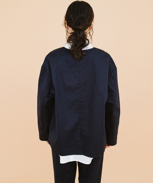 haco!（ハコ）の「かっこつけずにかっこよくなれる！ＰＢＰオーガニックコットン　シンプルジャケット（ユニセックス）（ノーカラージャケット・レディース・ダークネイビー・1/2/3）」の7枚目の写真