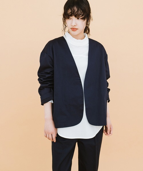 haco!（ハコ）の「かっこつけずにかっこよくなれる！ＰＢＰオーガニックコットン　シンプルジャケット（ユニセックス）（ノーカラージャケット・レディース・ダークネイビー・1/2/3）」の8枚目の写真