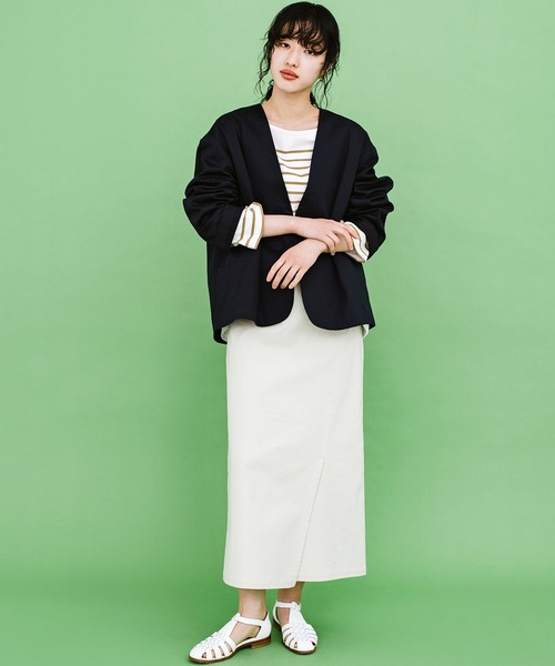 haco!（ハコ）の「かっこつけずにかっこよくなれる！ＰＢＰオーガニックコットン　シンプルジャケット（ユニセックス）（ノーカラージャケット・レディース・ダークネイビー・1/2/3）」の2枚目の写真