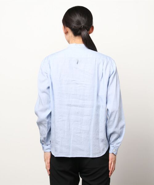 DANTON(ダントン)の「DANTON/ダントン リネン バンドカラーシャツロングスリーブ ソリッド JD-3606KLS(シャツ/ブラウス・レディース・ホワイト/サックスブルー/サックスブルー系1・38/36)」の5枚目の写真