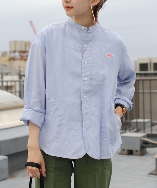 DANTON(ダントン)の「DANTON/ダントン リネン バンドカラーシャツロングスリーブ ソリッド JD-3606KLS(シャツ/ブラウス・レディース・ホワイト/サックスブルー/サックスブルー系1・38/36)」の3枚目の写真