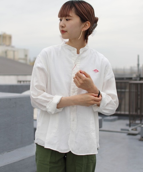 DANTON(ダントン)の「DANTON/ダントン リネン バンドカラーシャツロングスリーブ ソリッド JD-3606KLS(シャツ/ブラウス・レディース・ホワイト/サックスブルー/サックスブルー系1・38/36)」の6枚目の写真