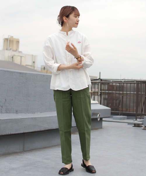 DANTON(ダントン)の「DANTON/ダントン リネン バンドカラーシャツロングスリーブ ソリッド JD-3606KLS(シャツ/ブラウス・レディース・ホワイト/サックスブルー/サックスブルー系1・38/36)」の8枚目の写真