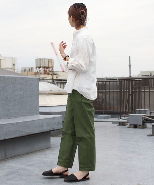 DANTON(ダントン)の「DANTON/ダントン リネン バンドカラーシャツロングスリーブ ソリッド JD-3606KLS(シャツ/ブラウス・レディース・ホワイト/サックスブルー/サックスブルー系1・38/36)」の9枚目の写真