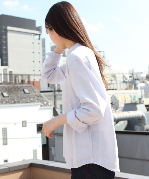 DANTON(ダントン)の「DANTON/ダントン リネン バンドカラーシャツロングスリーブ ソリッド JD-3606KLS(シャツ/ブラウス・レディース・ホワイト/サックスブルー/サックスブルー系1・38/36)」の19枚目の写真