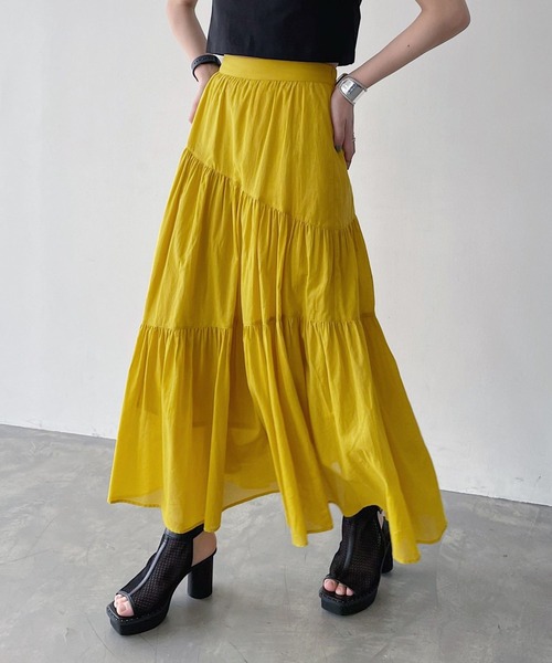 PAGEBOY（ページボーイ）の「綿100％ コットンボイルティアードスカート（スカート・レディース・ブラック/ベージュ/イエロー系その他・FREE）」の3枚目の写真