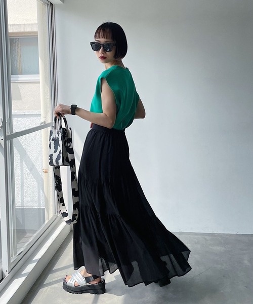 PAGEBOY（ページボーイ）の「綿100％ コットンボイルティアードスカート（スカート・レディース・ブラック/ベージュ/イエロー系その他・FREE）」の4枚目の写真