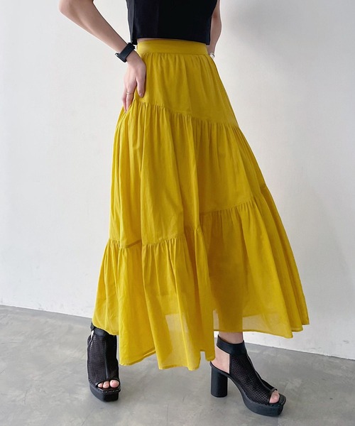 PAGEBOY（ページボーイ）の「綿100％ コットンボイルティアードスカート（スカート・レディース・ブラック/ベージュ/イエロー系その他・FREE）」の6枚目の写真