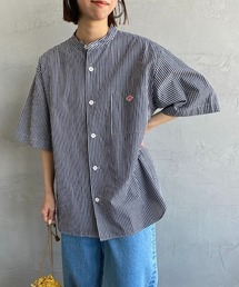 [DANTON/ダントン] バンドカラー コットンリネンストライプシャツ