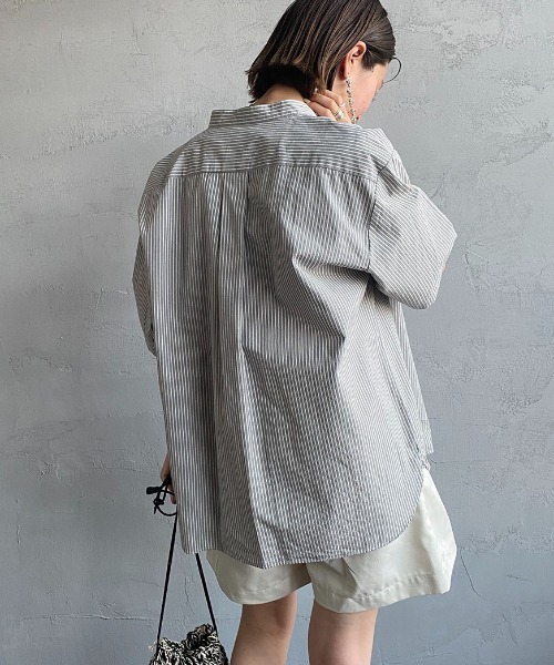 DANTON（ダントン）の「[DANTON/ダントン] バンドカラー コットンリネンストライプシャツ（シャツ/ブラウス・レディース・ネイビー/グレー・40/38/42）」の10枚目の写真