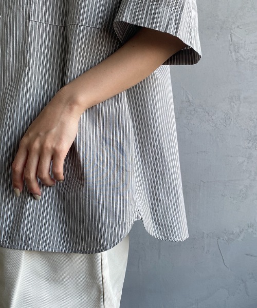 DANTON（ダントン）の「[DANTON/ダントン] バンドカラー コットンリネンストライプシャツ（シャツ/ブラウス・レディース・ネイビー/グレー・40/38/42）」の14枚目の写真