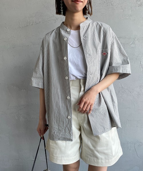 DANTON（ダントン）の「[DANTON/ダントン] バンドカラー コットンリネンストライプシャツ（シャツ/ブラウス・レディース・ネイビー/グレー・40/38/42）」の7枚目の写真