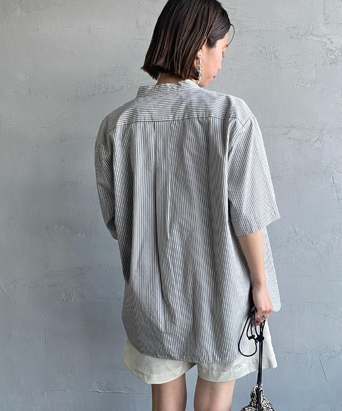 DANTON（ダントン）の「[DANTON/ダントン] バンドカラー コットンリネンストライプシャツ（シャツ/ブラウス・レディース・ネイビー/グレー・40/38/42）」の18枚目の写真