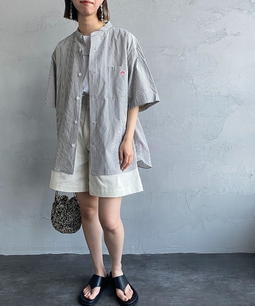 DANTON（ダントン）の「[DANTON/ダントン] バンドカラー コットンリネンストライプシャツ（シャツ/ブラウス・レディース・ネイビー/グレー・40/38/42）」の3枚目の写真