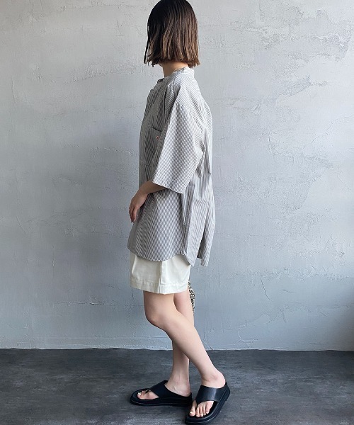 DANTON（ダントン）の「[DANTON/ダントン] バンドカラー コットンリネンストライプシャツ（シャツ/ブラウス・レディース・ネイビー/グレー・40/38/42）」の20枚目の写真