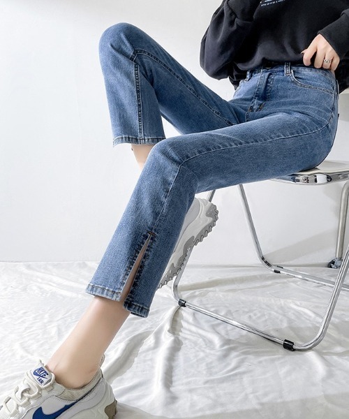 MAISON BREEZE（メゾンブリーズ）の「【MAISON BREEZE】伸縮サイドスリットパンツSCCH91（デニムパンツ・レディース・アイボリー/サックスブルー/ブラック・4/3/5）」の3枚目の写真