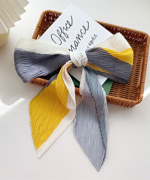 me+em select（ミームセレクト）の「【 4色展開 】プリーツカラーロングスカーフ（バンダナ/スカーフ・レディース・イエロー/ブラック/グリーン/オレンジ・FREE）」の9枚目の写真