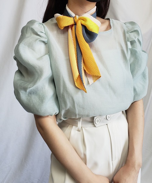 me+em select（ミームセレクト）の「【 4色展開 】プリーツカラーロングスカーフ（バンダナ/スカーフ・レディース・イエロー/ブラック/グリーン/オレンジ・FREE）」の19枚目の写真