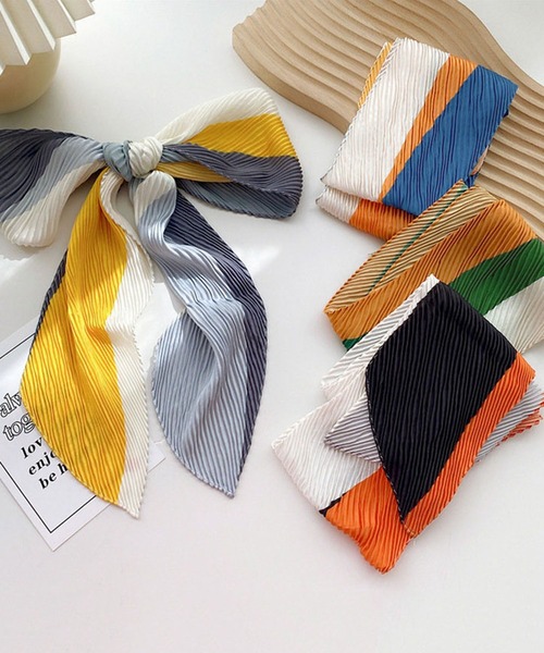 me+em select（ミームセレクト）の「【 4色展開 】プリーツカラーロングスカーフ（バンダナ/スカーフ・レディース・イエロー/ブラック/グリーン/オレンジ・FREE）」の18枚目の写真