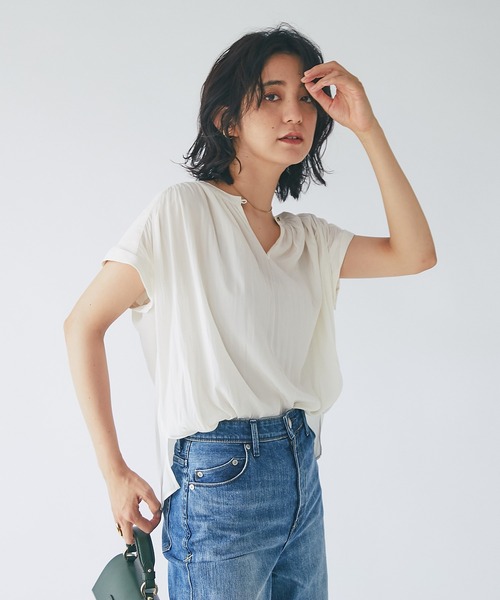 美品☆RIVE DROITE カッセンデシンフレンチブラウス レモンイエロー 接触冷感・UV防止】カッセンデシンフレンチブラウス | RIVE