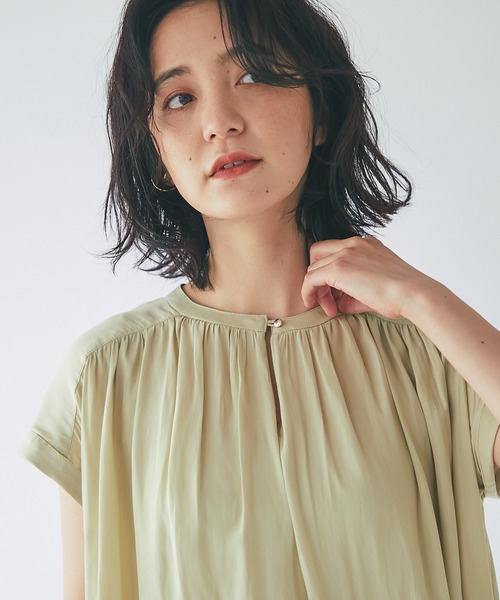 美品☆RIVE DROITE カッセンデシンフレンチブラウス レモンイエロー 接触冷感・UV防止】カッセンデシンフレンチブラウス | RIVE