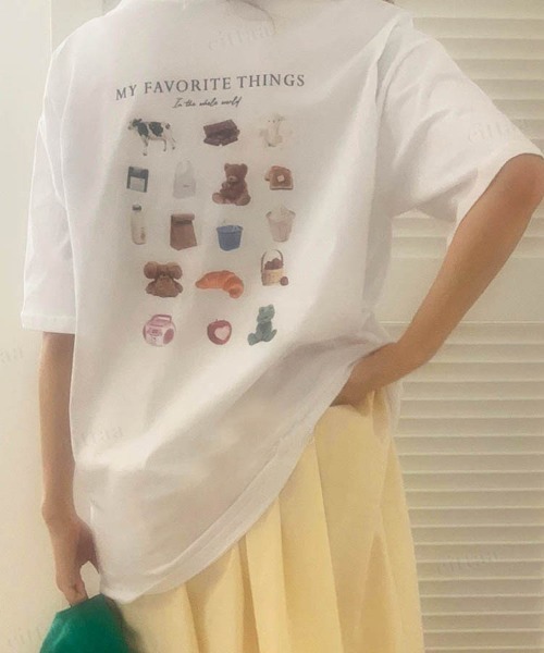 Dalfwin(ダールフィン)の「2022 S/S 春夏 韓国ファッション Tシャツ半袖レディース FAVORITE THINGSTシャツ(Tシャツ/カットソー・レディース・ホワイト/グレー系その他・FREE)」の3枚目の写真