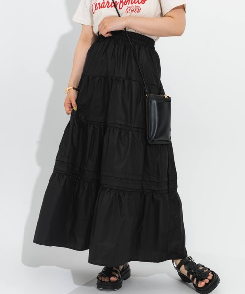 nemne store(ネンネストア)の「ピンタックティアードロングスカート(スカート・レディース・ブラック/オフホワイト・フリー)」の2枚目の写真