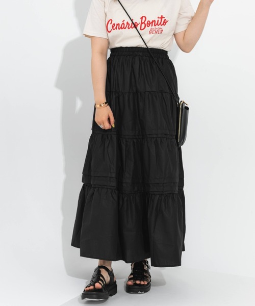 nemne store(ネンネストア)の「ピンタックティアードロングスカート(スカート・レディース・ブラック/オフホワイト・フリー)」の13枚目の写真