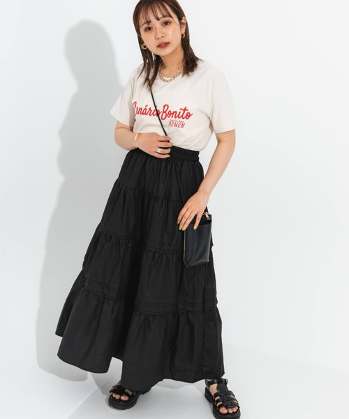 nemne store(ネンネストア)の「ピンタックティアードロングスカート(スカート・レディース・ブラック/オフホワイト・フリー)」の4枚目の写真
