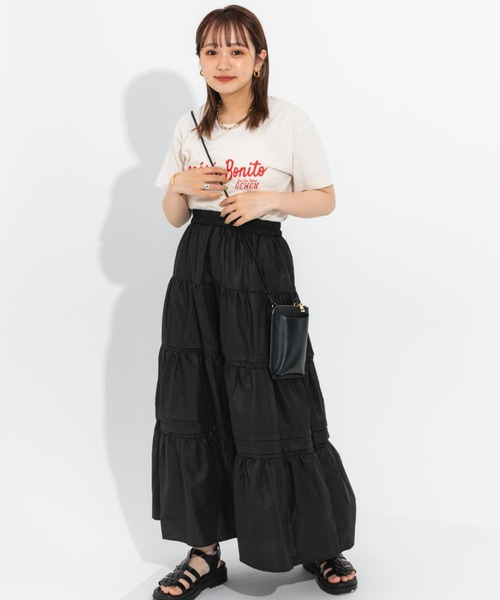 nemne store(ネンネストア)の「ピンタックティアードロングスカート(スカート・レディース・ブラック/オフホワイト・フリー)」の6枚目の写真