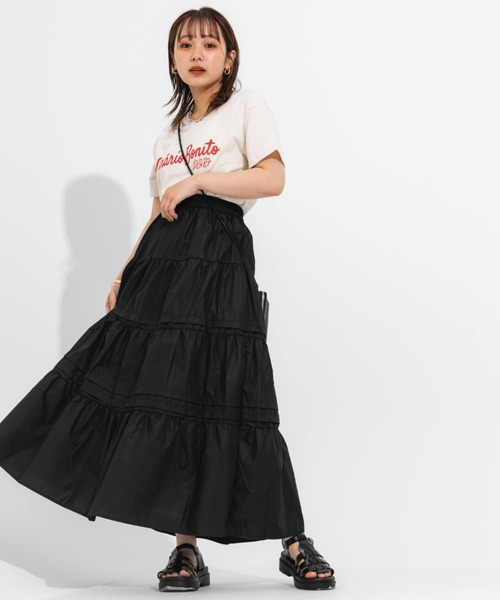 nemne store(ネンネストア)の「ピンタックティアードロングスカート(スカート・レディース・ブラック/オフホワイト・フリー)」の15枚目の写真