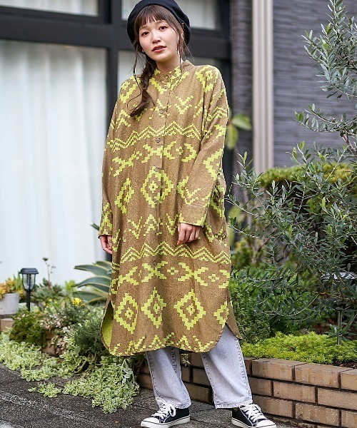 チチカカ（チチカカ）の「ナバホジャカードワンピース（シャツワンピース・レディース・ブラウン/アイボリー/ピンク・FREE）」の4枚目の写真
