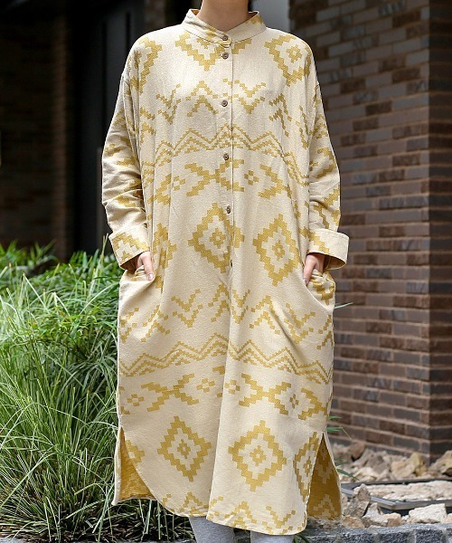 チチカカ（チチカカ）の「ナバホジャカードワンピース（シャツワンピース・レディース・ブラウン/アイボリー/ピンク・FREE）」の9枚目の写真