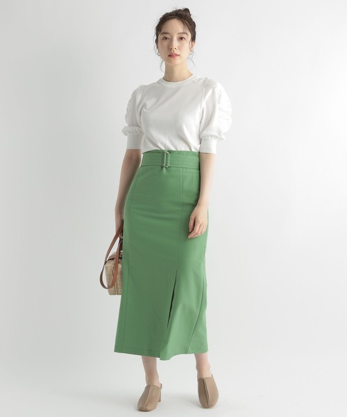 Andemiu（アンデミュウ）の「ハイウエストＩラインスカート348112（スカート・レディース・パープル/ブラウン/イエロー系その他/グリーン・FREE）」の5枚目の写真