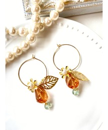 【MUURABBTI】お花とフローライトのフープピアス(MA)