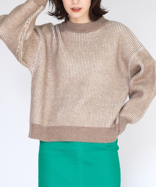 RANAN（ラナン）の「ストライプ配色ニット（ニット/セーター・レディース・ベージュ/オレンジ/グリーン・LL/M/L）」の2枚目の写真